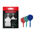 Packaging of Target brand dart flights with red, green, and blue colors on a white background.